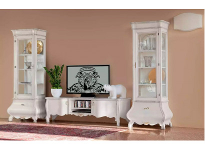 Witte luxe woonkamer wandmeubels 2x vitrines TV-standaard Klassiek.