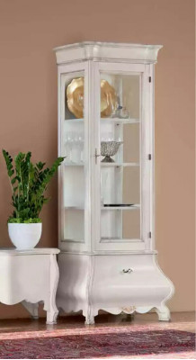 Witte luxe woonkamer wandmeubels 2x vitrines TV-standaard Klassiek.