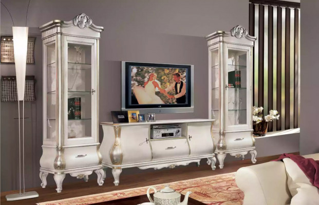Luxe houten kast met glazen klassiek witte meubels Kast Vitrines