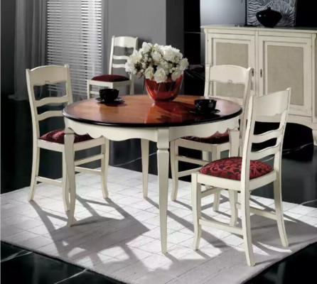 Complete set Eettafel 4x stoelen Dressoir Eetkamerset Houten tafel Wit Nieuw