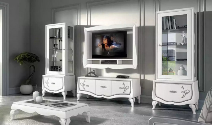 Ontwerp woonkamerset vitrine 2x tv-frame wandplank woonwand 4-delig.