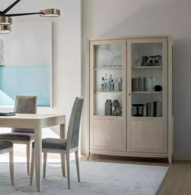 Vitrine woonkamer meubels hout vitrines glazen kast beige dressoir nieuw.