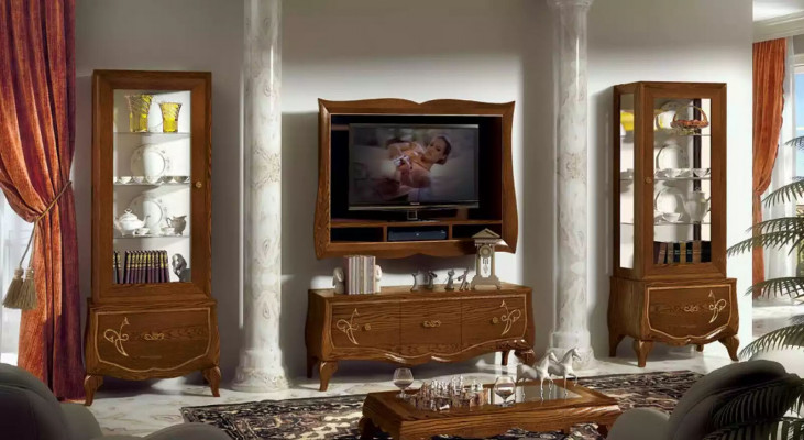 Woonkamer TV-meubel Lowboard TV-frame 2x vitrine Bruin Woonkamerset 4-delig