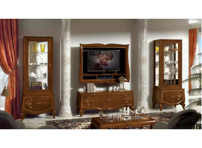 Woonkamer TV-meubel Lowboard TV-frame 2x vitrine Bruin Woonkamerset 4-delig