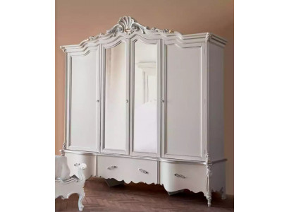 Vierdeurs Witte Klassieke Kledingkast Massief Hout Kasten Ontwerp