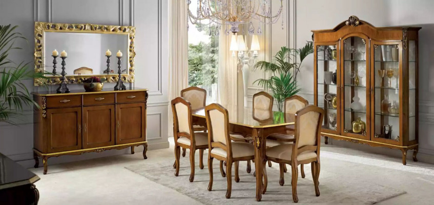 Klassieke eettafel Tafel Hout Eetkamerset 6x Stoelen 9-delig.