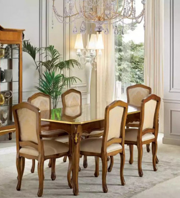 Klassieke eettafel Tafel Hout Eetkamerset 6x Stoelen 9-delig.