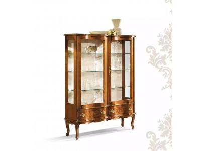 Hoogwaardige bruine houten vitrine met glazen planken klassieke meubel vitrines.