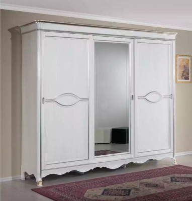 Witte klassieke kledingkast met spiegeldeur slaapkamer meubelontwerp