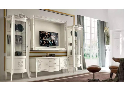 Klassieke stijl Witte woonkamer tv-meubel 2x vitrine TV-frame groep Nieuw