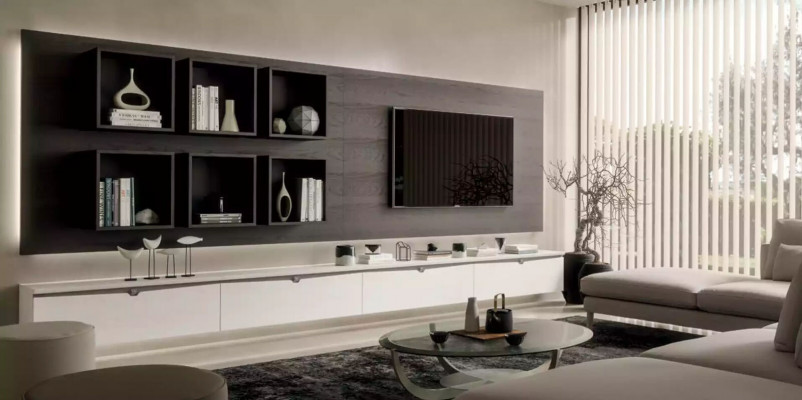 Ontwerp wandkast plank woonkamer tv-standaard houten wandplanken Italië