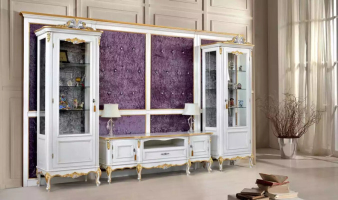Woonkamer TV-standaard RTV 2x vitrine hout klassiek wit woonkamer nieuw