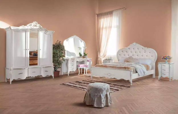 Witte kledingkast Massief houten meubels Slaapkamer Designer glazen deuren
