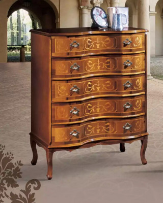 Klassieke bruine commode met vijf deuren en lades, designer houten meubels nieuw