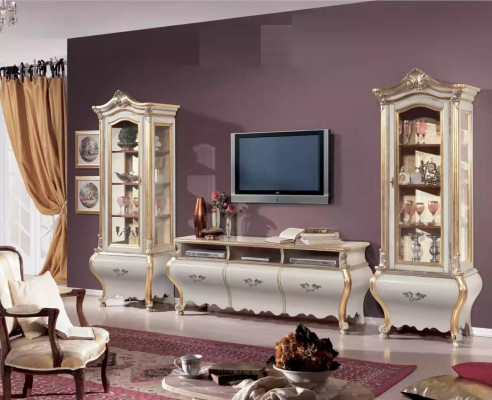 Klassieke woonkamer wandmeubels kast vitrine luxe set houten meubels 3-delig