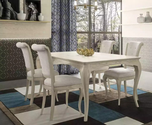 Eetkamer set Wit Eettafel 4x Stoelen Dressoir Elegant Design Nieuw 6-delig.