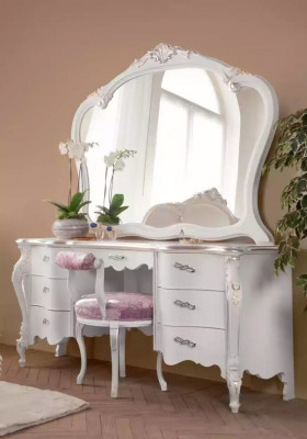 Klassieke massief houten kaptafel slaapkamer meubelset 2-delig Wit