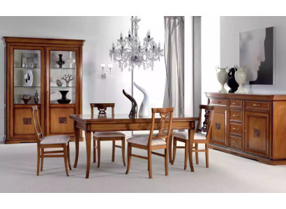 Ontwerp Eetkamer Set Garnituur 7-delig Houten Meubels 4x Stoelen Tafel Vitrine Nieuw