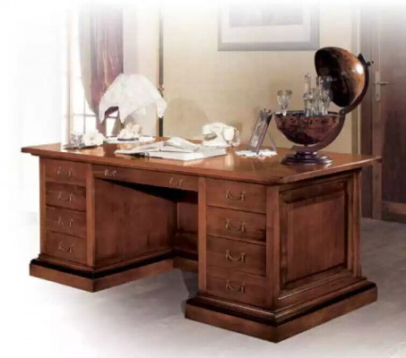 Bruin massief houten bureau Klassiek kantoormeubilair Werkkamertafel