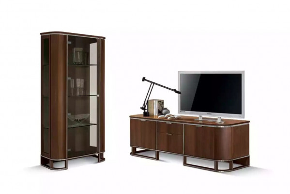 TV-standaard televisie muur woonkamer tv-meubel bruin hoogglans vitrine