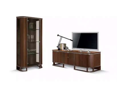 TV-standaard televisie muur woonkamer tv-meubel bruin hoogglans vitrine