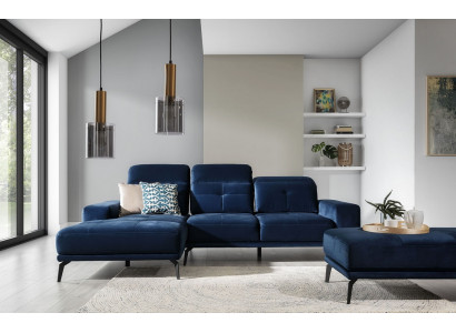 Designer bank bank hoekbank textielstoffering woonkamer set L-vormig blauw