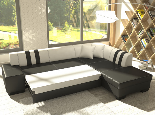 Klassiek ontwerp hoekbank Porto II slaapfunctie bankstel textiel banken slaapbank