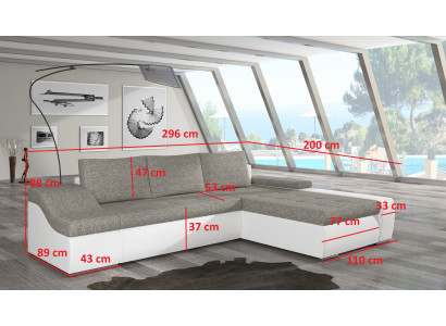 Moderne hoekbank Ontario met slaapfunctie voor de woonkamer, stoffen bankstellen.