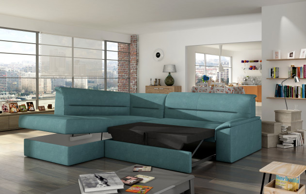 Ontwerp hoekbank Elano L-vorm slaapfunctie bank leder textiel sofa's
