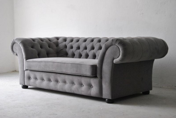 Bank 3-zits Stof Design Bank Beklede Banken Textiel Modern Chesterfield Grijs