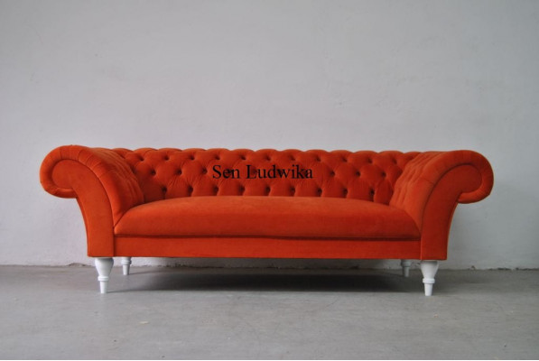 Stof Design Bank Bekleding Sofa's Textiel Modern Sofa Chesterfield 3-zits Oranje