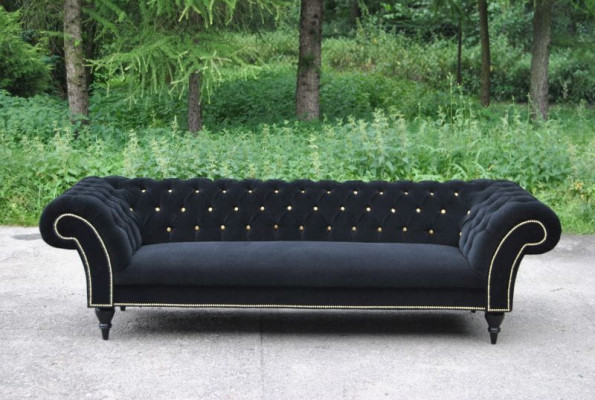 Stof Ontwerp Bank Bekleding Textiel Moderne Bank Chesterfield 3-Zits Zwart