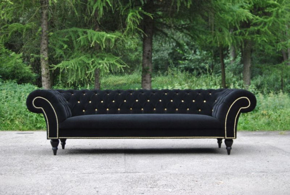 Stof Ontwerp Bank Bekleding Textiel Moderne Bank Chesterfield 3-Zits Zwart