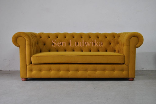 Chesterfield driezits fluwelen bankstel slaapbank functie nieuw