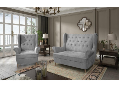 Grijze stoffen Chesterfield bankstel 2+1 zits bank bank gestoffeerd met fluweel