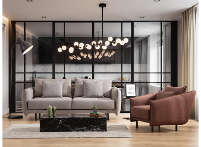 Sofaset Bankstel 3+1 zits fauteuil Tafel met gesneden poten 2-delige set Nieuw