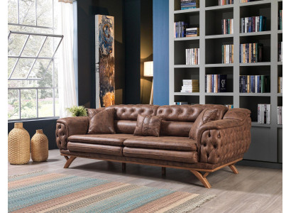 Bankstel 3-zits Chesterfield stof bank gestoffeerd bankstellen kunstleer banken