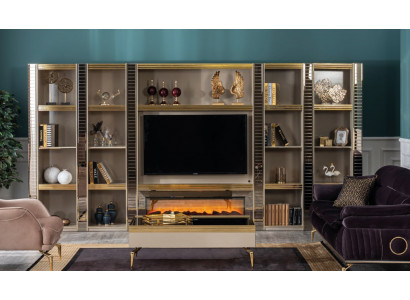 Woonkamer muur houten luxe set nieuwe stijl modern luxueus beige
