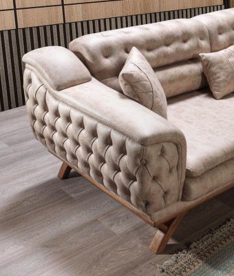 Chesterfield 3-zits Beige Design Banken Gestoffeerde Bankstellen Textiel Bank