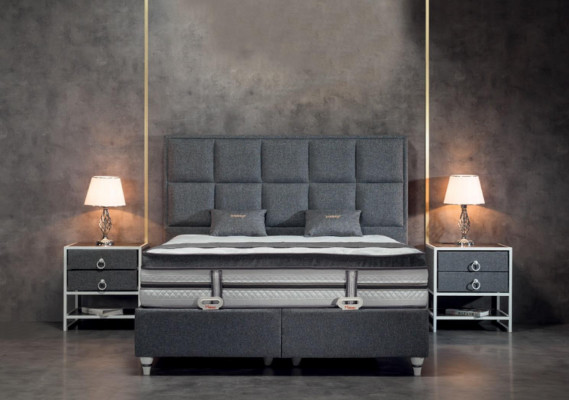 Slaapkamer set Grijs Bed Ontwerp Modern Luxe 2x Nachtkastjes 3-dlg.