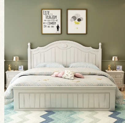 Bed Landhuis Stijl Bedden Dubbel Hout Luxe Ontwerp Meubels Slaapkamer Houten bed