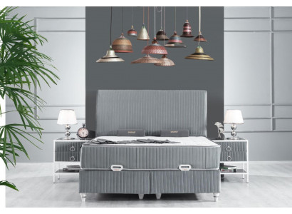Slaapkamer set Grijs Metaal Bed Boxspring Design 2x Nachtkastjes Nieuw 3-delig.