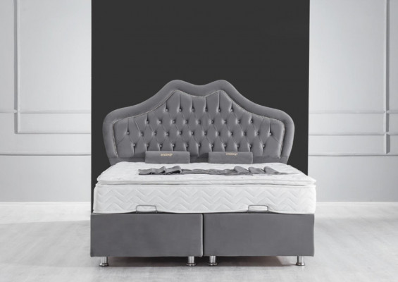 Bed Grijs Tweepersoonsbed Boxspring Bedden Stijl Stof Chesterfield 160x200