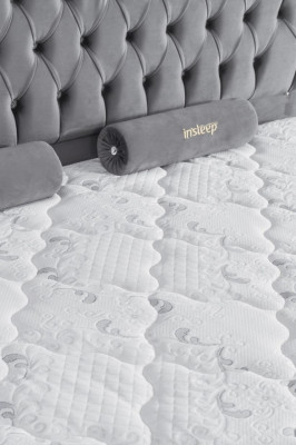Bed Grijs Tweepersoonsbed Boxspring Bedden Stijl Stof Chesterfield 160x200