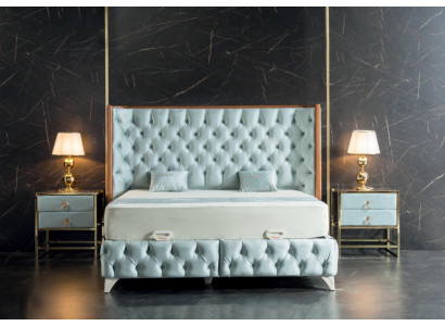 Slaapkamer set Wit Metaal Bed Chesterfield Luxe Stijl 2x Nachtkastjes 3-delig.