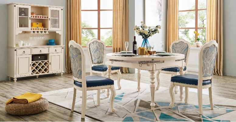 Groep eetkamer tafel 4x stoel set houten meubels ronde 5-delige set.