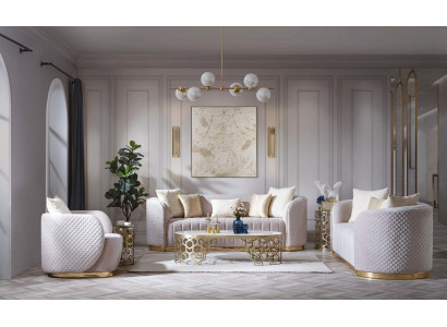 Luxe bankstel Ovaal bankstel set Gestoffeerde meubels 3+2+1 Fluweel Textiel 3-delig.