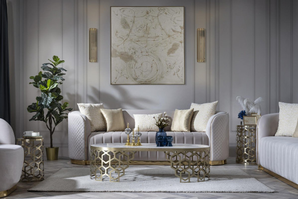 Luxe bankstel Ovaal bankstel set Gestoffeerde meubels 3+2+1 Fluweel Textiel 3-delig.