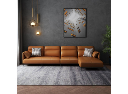 Leren bank bank woonlandschap set ontwerp modern bankstel hoekbank L-vorm oranje