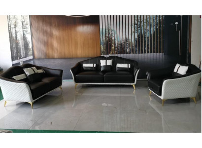 Zwarte bankstel 3+2+1 set woonlandschap bank bankstel lederen bank nieuw